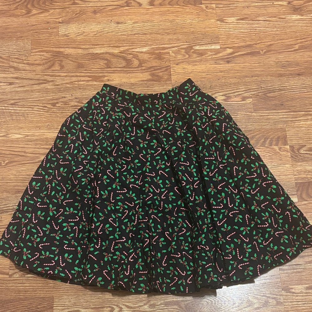 Unique Vintage Black Christmas holiday Skirt with holly and Candy Canes Medium